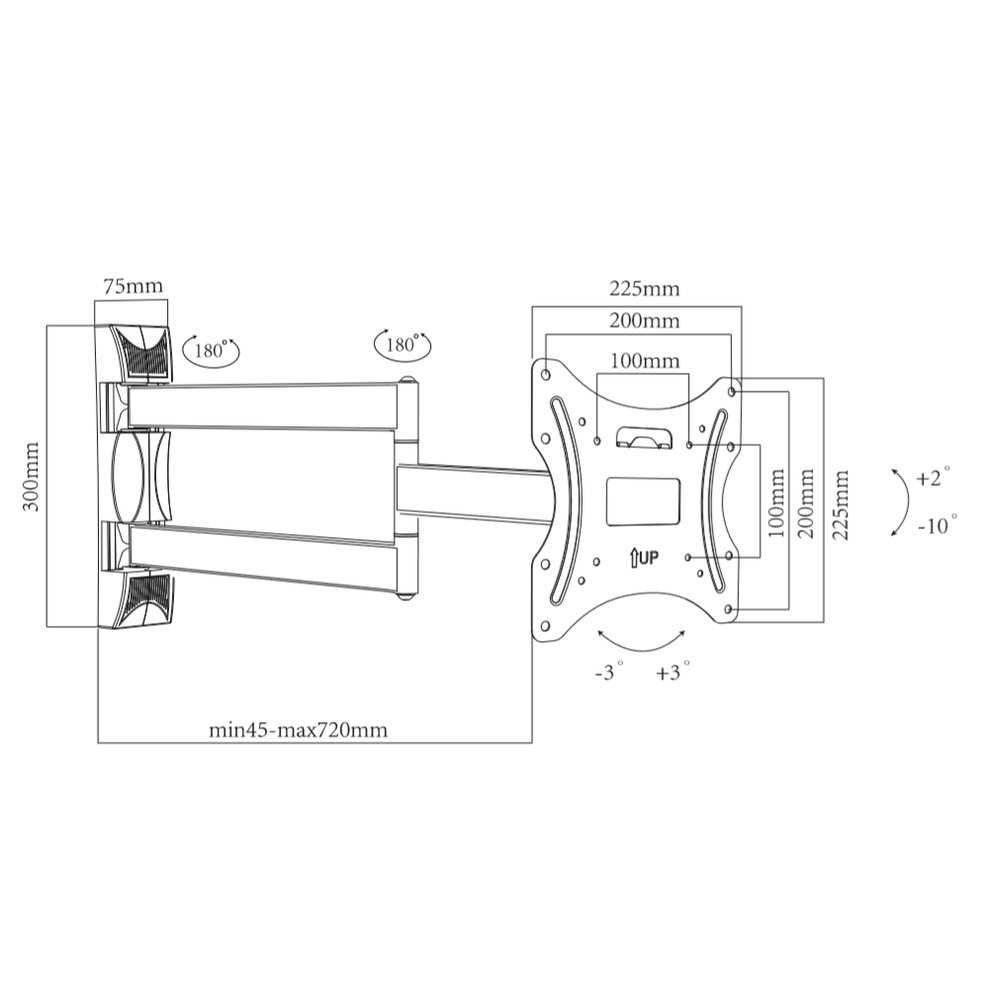 DQ Wall-Support Alpha Serie Turn 70 cm Giratorio - Soporte TV de pared Negro