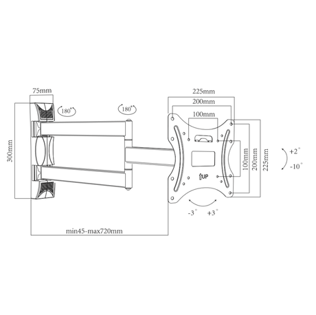 DQ Wall-Support Alpha Serie Turn 70 cm Giratorio - Soporte TV de pared Negro