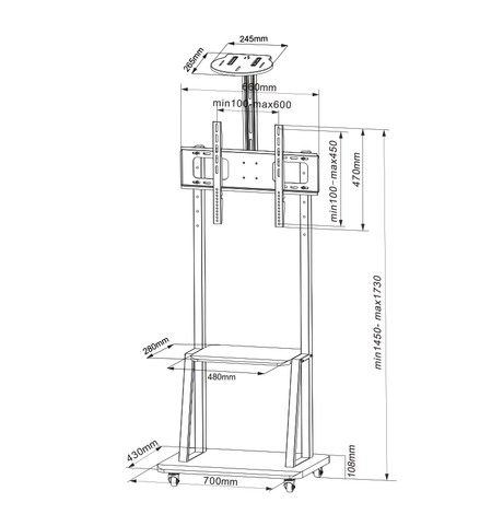 DQ Wall-Support Artemis Movil - Soporte TV de suelo Negro