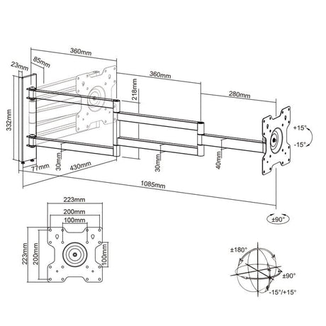 XTRARM Axis XL 108,5 cm Blanco - Soporte de TV giratorio e inclinable