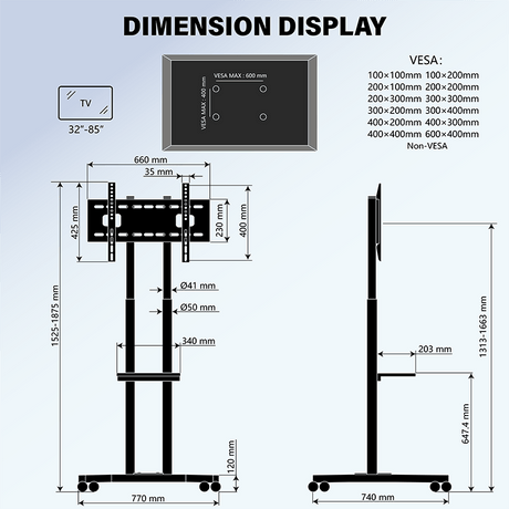 XTRARM Cato negro Móvil – Soporte Tv de pie