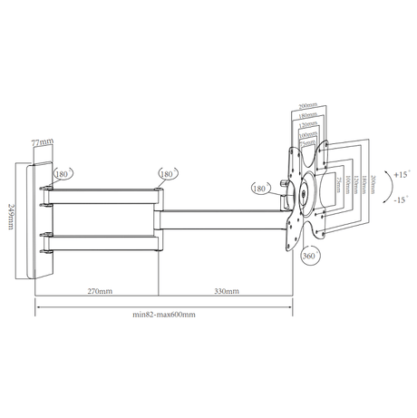 DQ Wall-Support Rotate Triple L 60 cm Giratorio - Soporte TV de pared Negro
