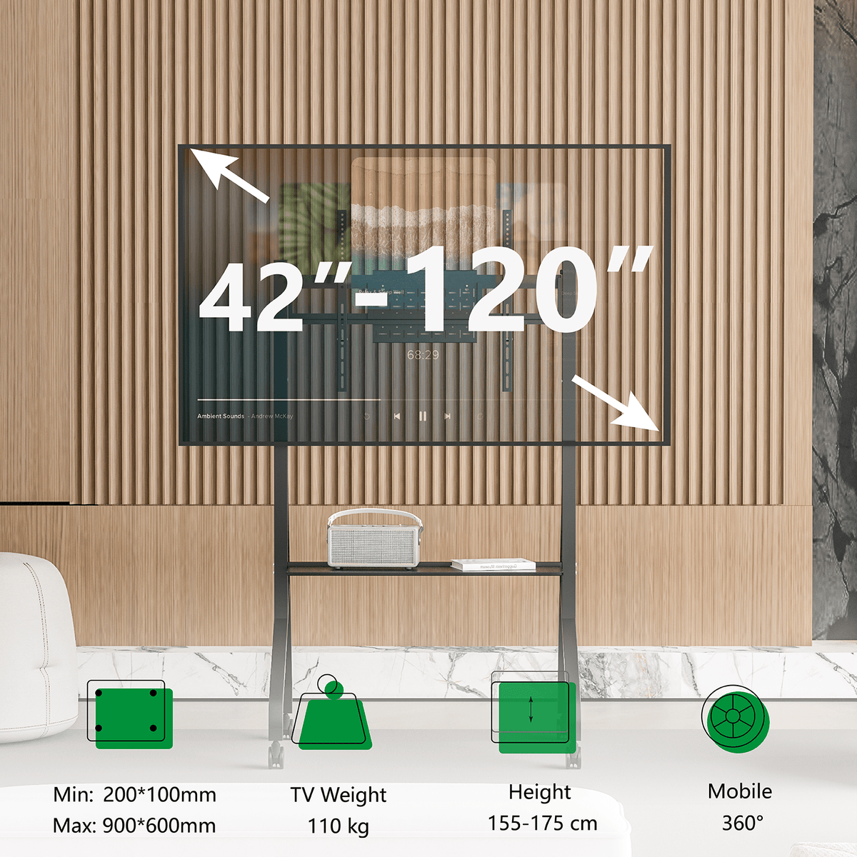XTRARM Aura XTR-FS5150 – Mobiele tv-vloerstandaard 42"-110" Zwart