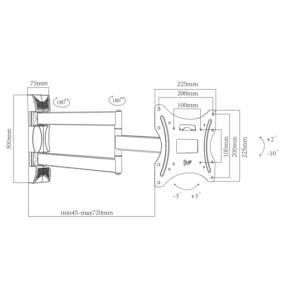 DQ Wall-Support Alpha Serie Turn 70 cm Giratorio - Soporte TV de pared Negro