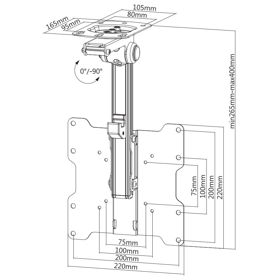 DQ Wall-Support Ceiling Lock M - Soporte TV de techo Negro