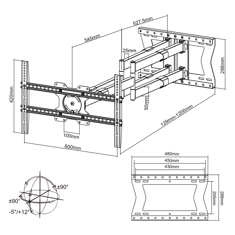 XTRARM Cratos 120 cm doble Rotate VESA 600 - Soporte TV de pared Blanco